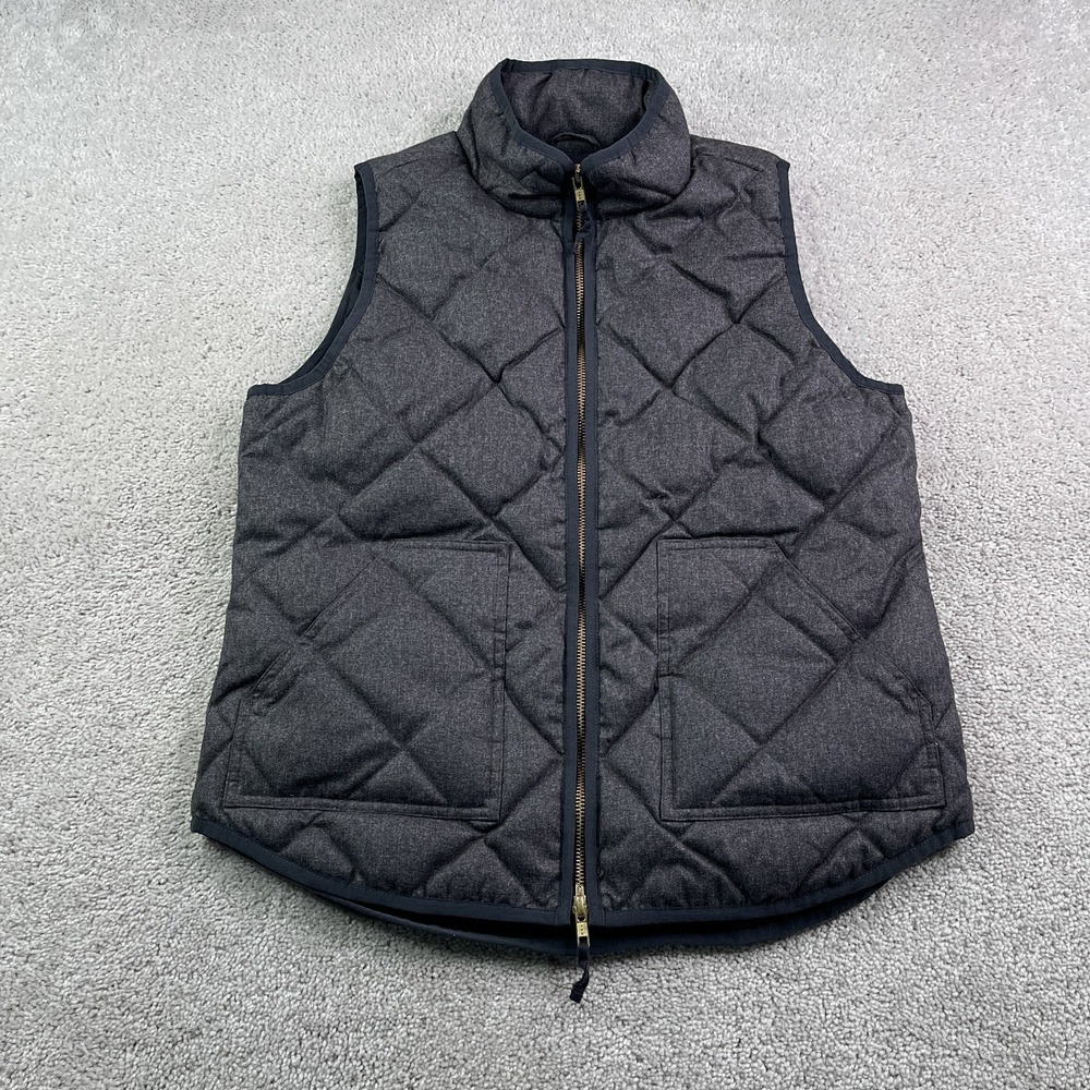 J Crew Vest‎ Womens Medium Grey Quilted Down Insulated Puffer Full Zip Outdoors